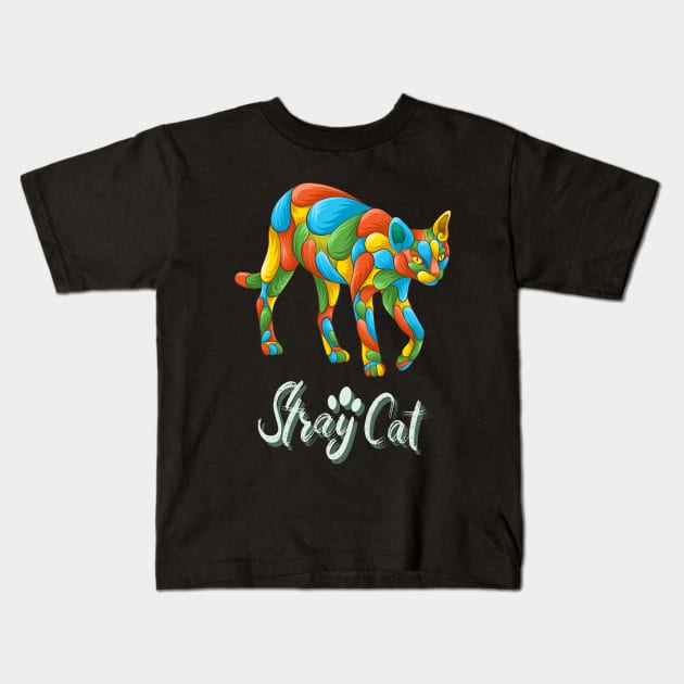 Stray Cat Colorful Kids T-Shirt by Mako Design 